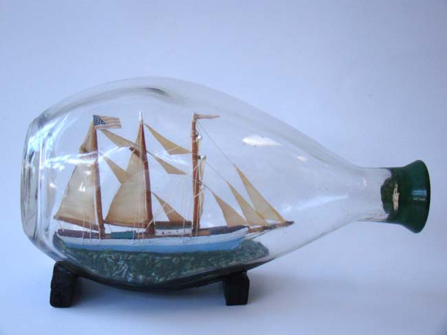An American ship in a bottle circa 1940-1950